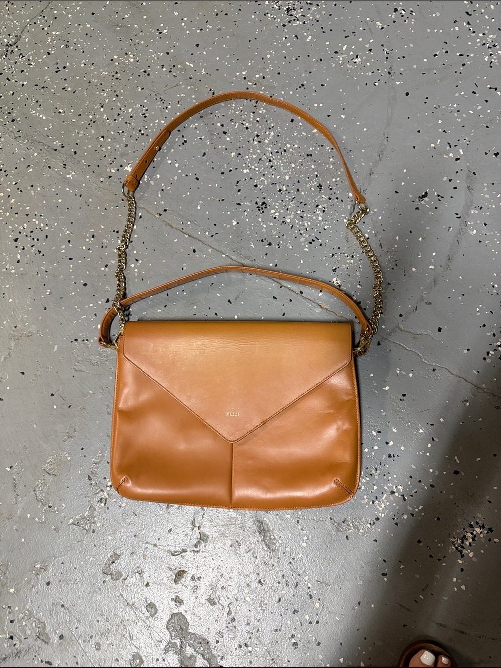 Leather Envelope Shoulder Bag in Tan